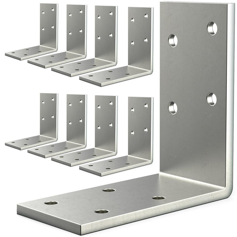 KOMOHOM (8PCS) L Brackets Heavy Duty 90 Degree Angle Bracket Galvanized Corner Brace  Angle Iron for Wood 90 Degree L Shape Bracket 3""x3""Metal Angle Shelf for Wood Beams Framing Fence - Image 1